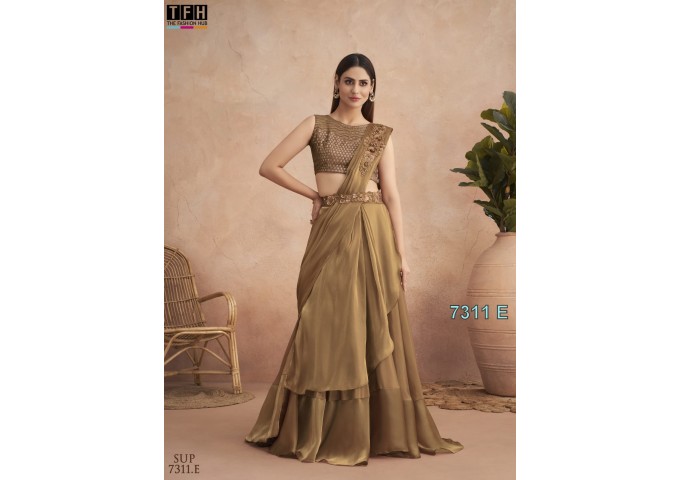 Super Star Hit Exclusive Designer Fancy Saree With Belt Brown