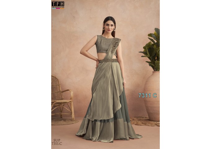 Super Star Hit Exclusive Designer Fancy Saree With Belt Grey