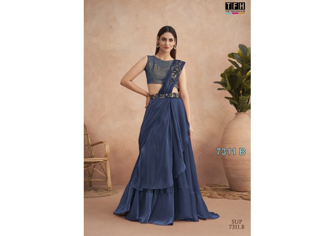 Super Star Hit Exclusive Designer Fancy Saree With Belt Blue