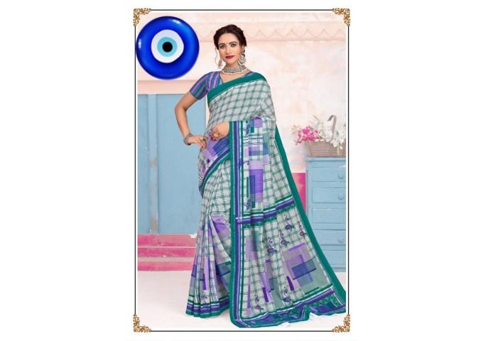 Soft cotton Saree comes with Pallu With Unstitched Blouse Blue