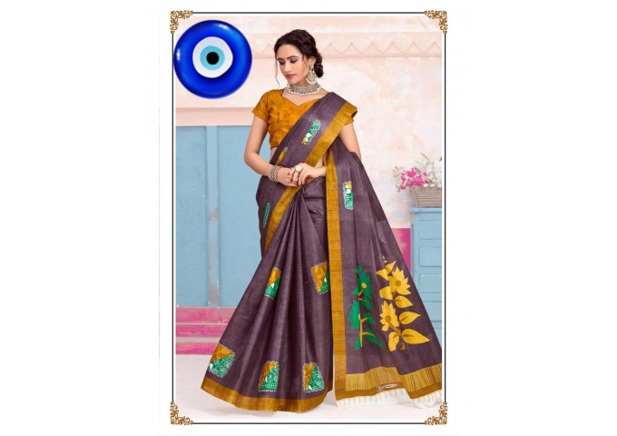 Soft cotton Saree comes with Pallu With Unstitched Blouse Dark Brown