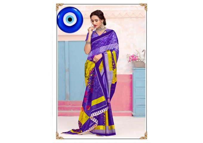 Soft cotton Saree comes with Pallu With Unstitched Blouse Blue