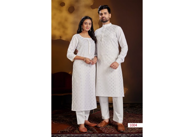 Couple Dream Combo of Kurta with Payjama and Kurti with Pants White