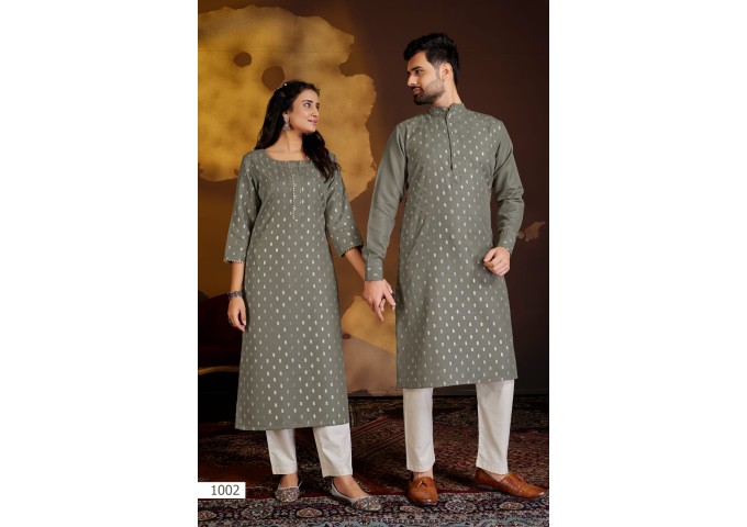 Couple Dream Combo of Kurta with Payjama and Kurti with Pants Grey