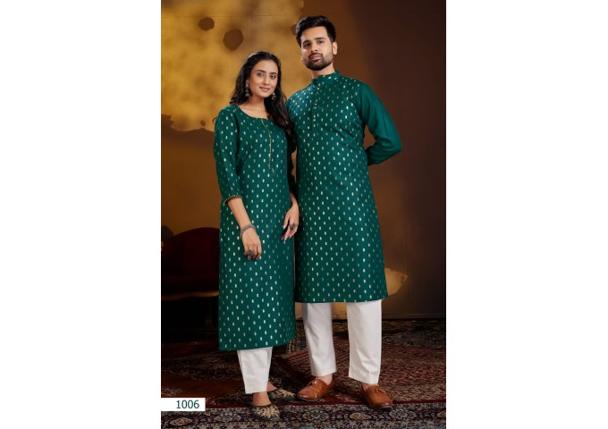 Couple Dream Combo of Kurta with Payjama and Kurti with Pants Dark Green