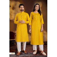 Couple Dream Combo of Kurta with Payjama and Kurti with Pants Yellow