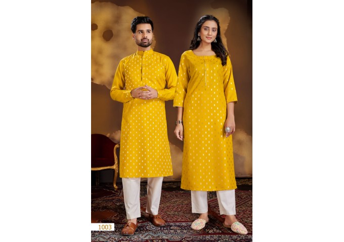 Couple Dream Combo of Kurta with Payjama and Kurti with Pants Yellow