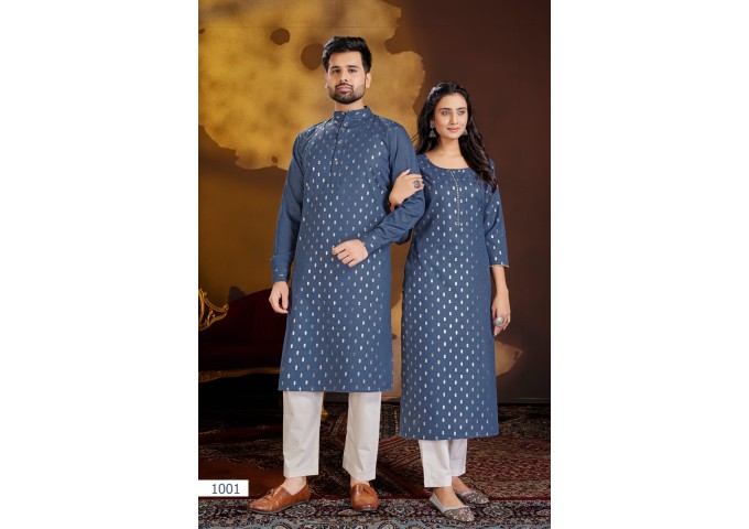 Couple Dream Combo of Kurta with Payjama and Kurti with Pants Blue