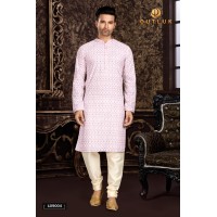 Pintex and Lucknowi (Chickenkari) Work with Digital Print Kurta Pajama Pink