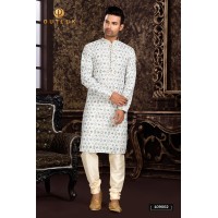 Pintex and Lucknowi (Chickenkari) Work with Digital Print Kurta Pajama White