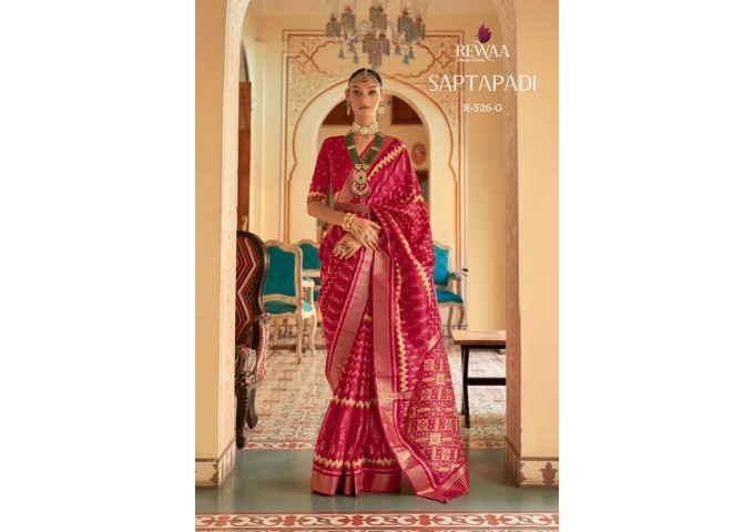 Rewaa Saptapadi Smooth Dola Silk Patola Saree Red