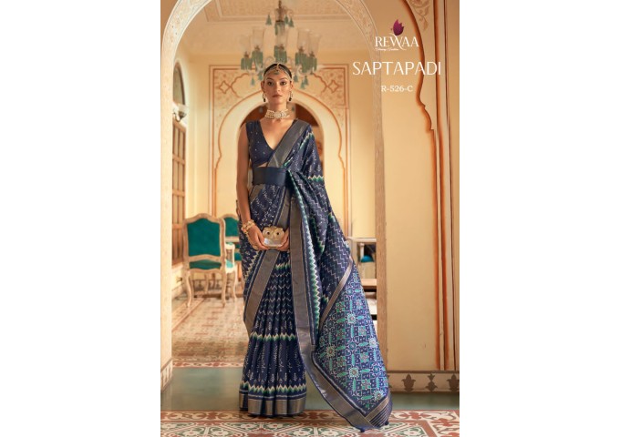 Rewaa Saptapadi Smooth Dola Silk Patola Saree Blue