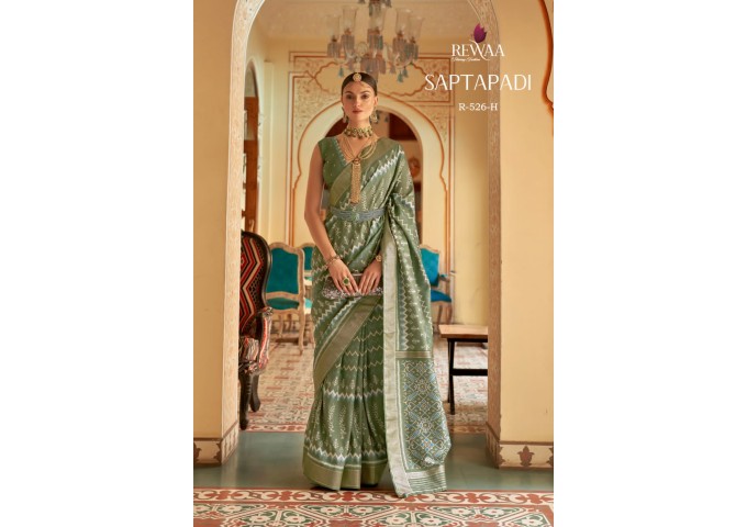 Rewaa Saptapadi Smooth Dola Silk Patola Saree Green