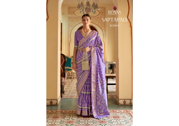 Rewaa Saptapadi Smooth Dola Silk Patola Saree Purple