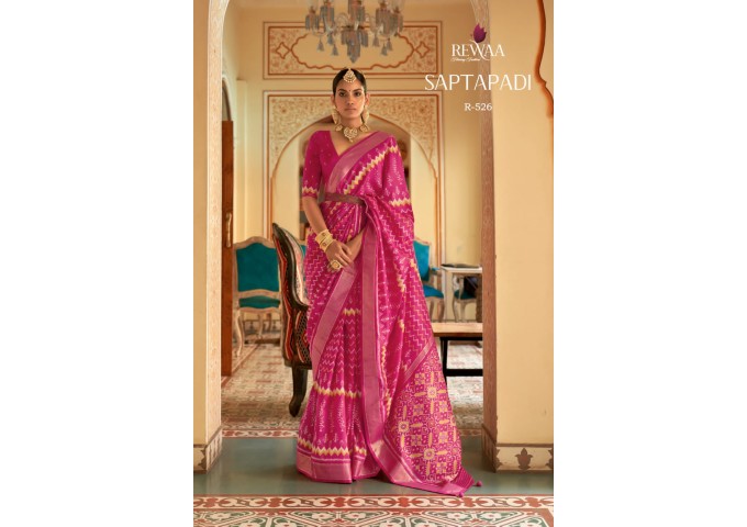 Rewaa Saptapadi Smooth Dola Silk Patola Saree Pink