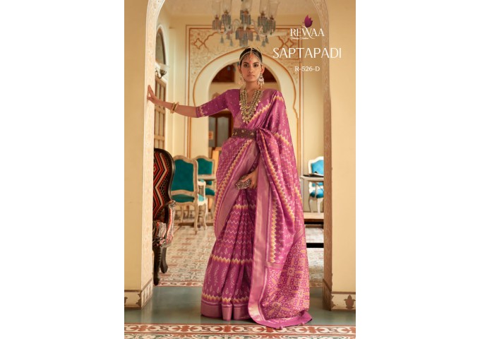 Rewaa Saptapadi Smooth Dola Silk Patola Saree Queen Pink