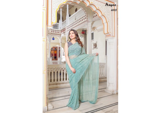 Aaayaa Aardhana Satin Silk With Sequence Embroidery Work Sky Blue