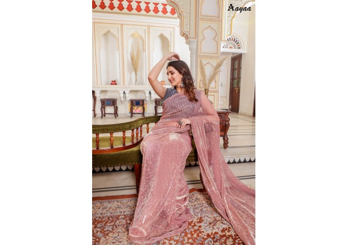 Aaayaa Aardhana Satin Silk With Sequence Embroidery Work Pink
