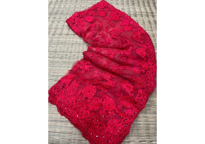 Bhagvati Cut work Sarees Red