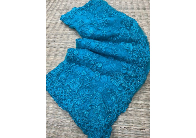 Bhagvati Cut work Sarees Blue