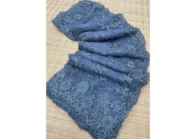 Bhagvati Cut work Sarees Navy Blue