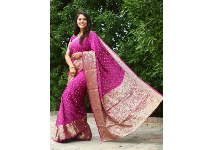 Kanjivaram Bandhej Silk Saree Purple