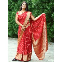 Kanjivaram Bandhej Silk Saree Red