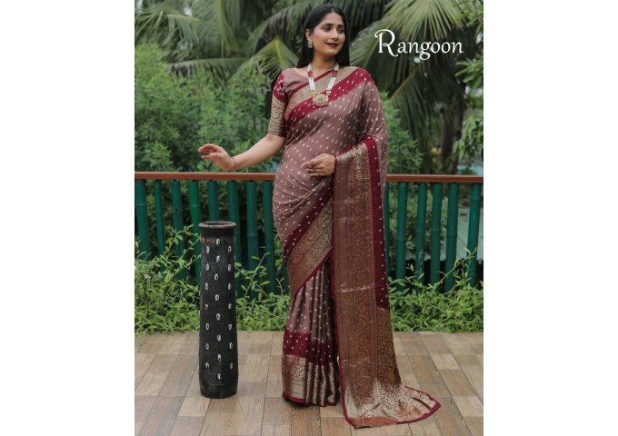 Kanjivaram Bandhej Silk Saree Brown