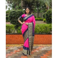 Kanjivaram Bandhej Silk Saree Pink| Blue