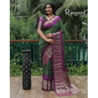Kanjivaram Bandhej Silk Saree Green|Purple