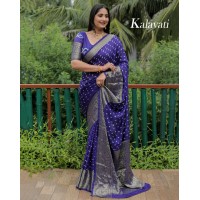 Kanjivaram Bandhej Silk Saree Blue