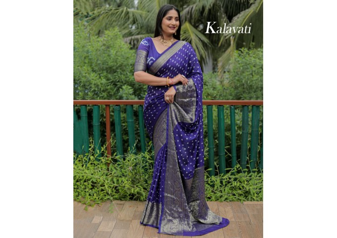 Kanjivaram Bandhej Silk Saree Blue