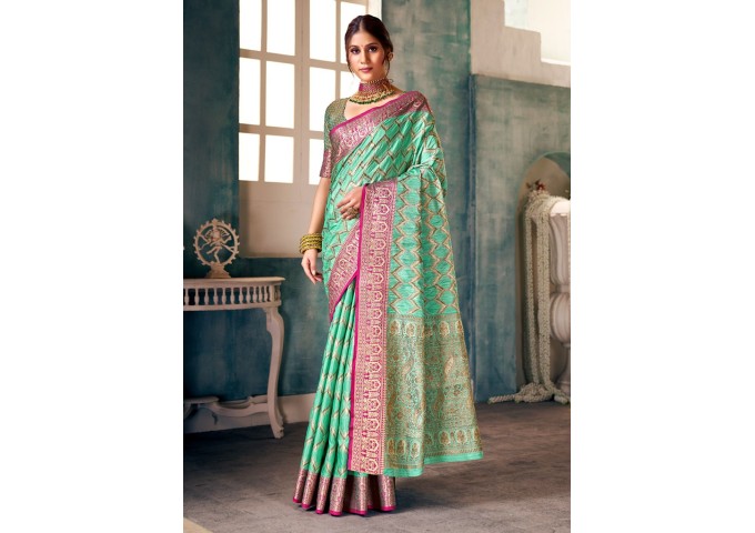 KAVERI BANARSI SILK SAREE PARROT GREEN