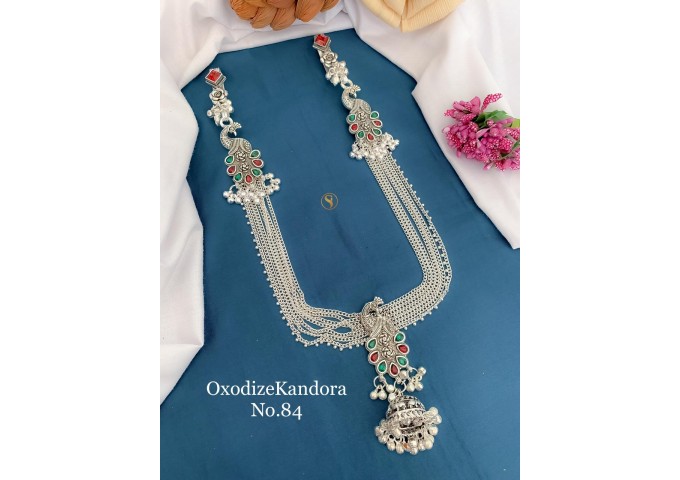 Festive Hues Faux Pearls Adorned Mirrored Brass Oxidised Silver Plated Jewellery Set 10