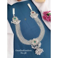 Festive Hues Faux Pearls Adorned Mirrored Brass Oxidised Silver Plated Jewellery Set 11