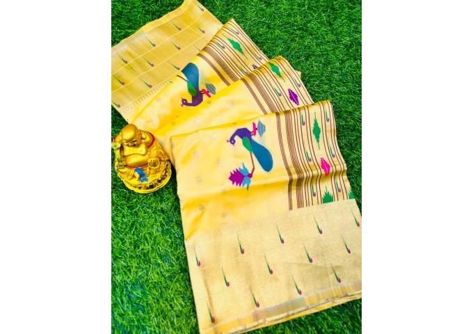  Suryamukhi Paithani Pure silk handloom saree with Pure Jari Yellow 4
