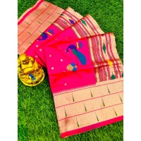  Suryamukhi Paithani Pure silk handloom saree with Pure Jari Pink