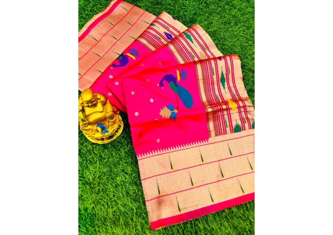  Suryamukhi Paithani Pure silk handloom saree with Pure Jari Pink