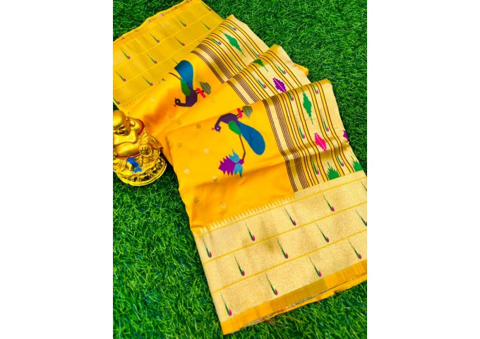  Suryamukhi Paithani Pure silk handloom saree with Pure Jari Yellow 2