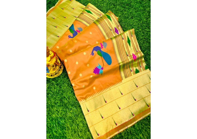  Suryamukhi Paithani Pure silk handloom saree with Pure Jari Yellow 3