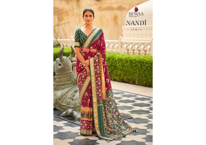 Rewaa Nandi Soft Patola Silk Saree Red