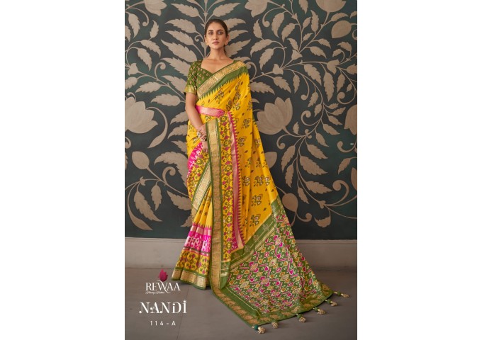 Rewaa Nandi Soft Patola Silk Saree Yellow