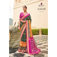 Rewaa Nandi Soft Patola Silk Saree Green|Pink 2