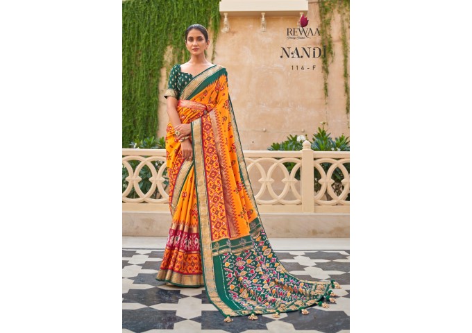 Rewaa Nandi Soft Patola Silk Saree Orange