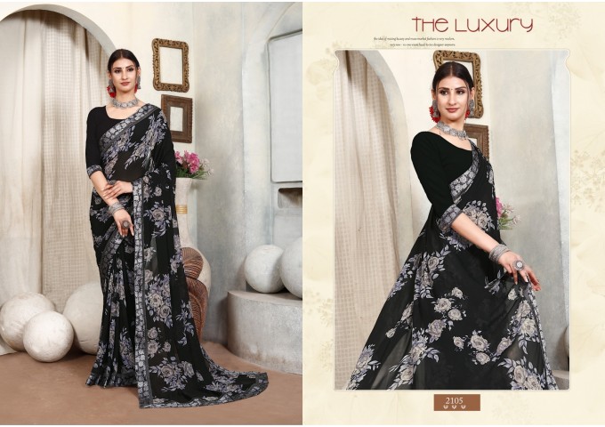 Shalimar Weightless With Satin Lace & Satin Saree With Blouse Black