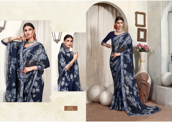 Shalimar Weightless With Satin Lace & Satin Saree With Blouse Blue