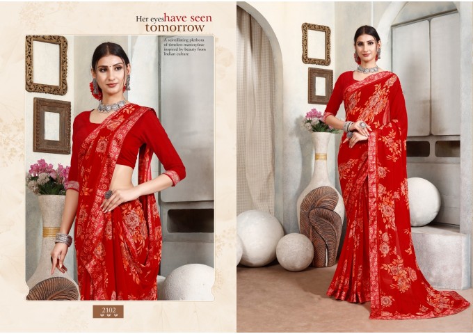 Shalimar Weightless With Satin Lace & Satin Saree With Blouse Red 2