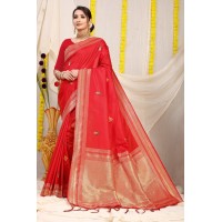 Kanchipuram Pure Silk Handloom Saree with Pure Jari Red