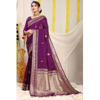 Kanchipuram Pure Silk Handloom Saree with Pure Jari Purple