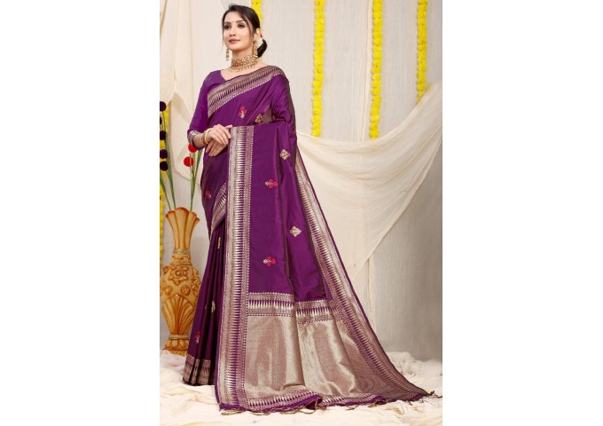 Kanchipuram Pure Silk Handloom Saree with Pure Jari Purple